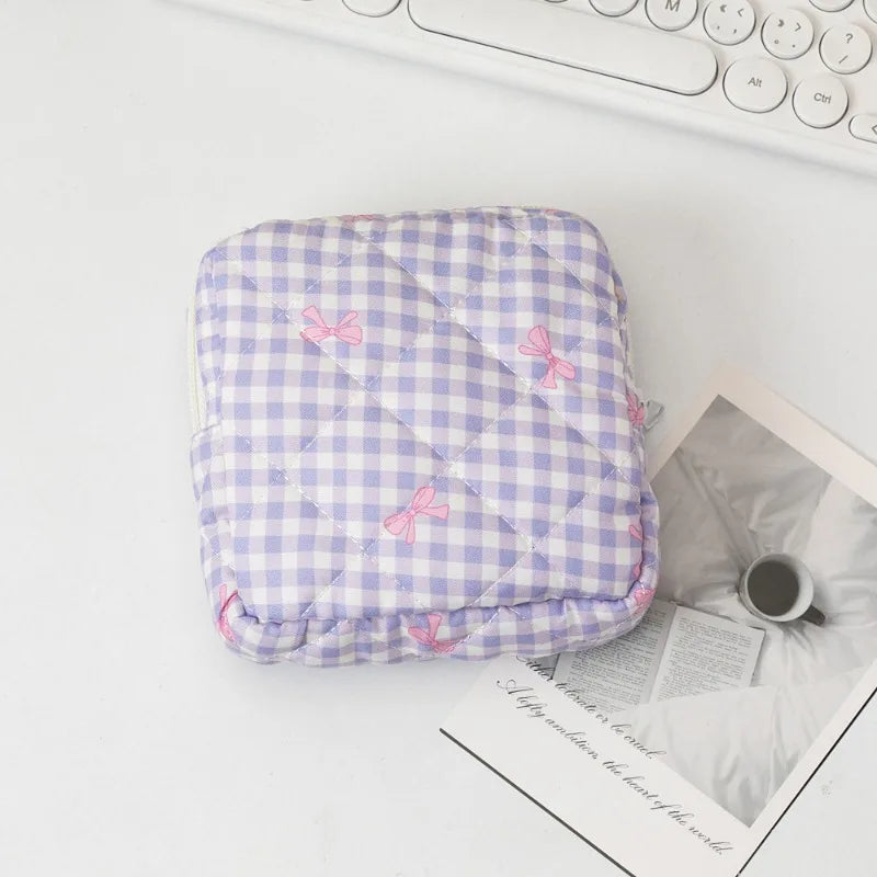 Cute Large Capacity Sanitary Napkin Storage Bags Cartoon Bow Portable Girls Physiological Period Tampon Organiser Bag Pouch