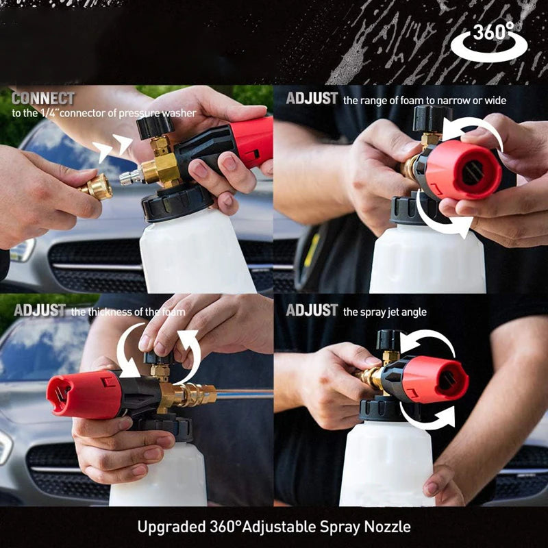 Snow Foam Cannon Heavy Duty Snow Foam Gun Sprayer Car Foam Blaster Wide Neck Adjustable Thick Foamer with 1/4 Quick Connector 1L - photo 4