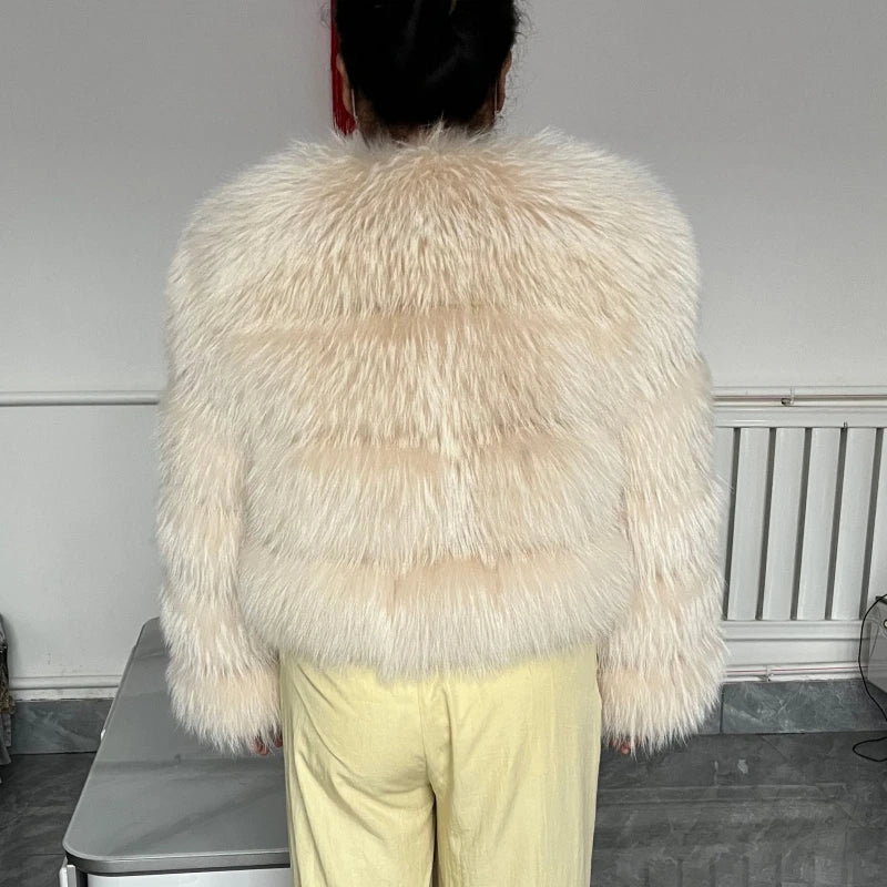 Women's Hooded Raccoon Fur Coat, Turn-Down Collar