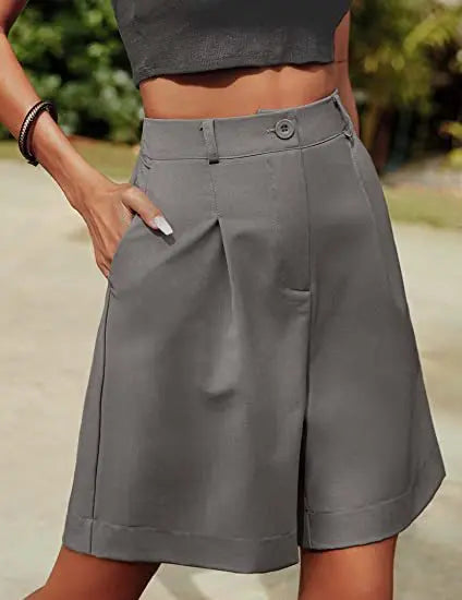 Women's High-Waist Wide-Leg Casual Shorts – Loose Slimming Straight Breathable Street Trend Five-Point Pants