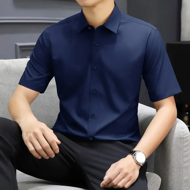 Men's Solid Short-Sleeve Shirt - No-Iron, Versatile Summer Casual