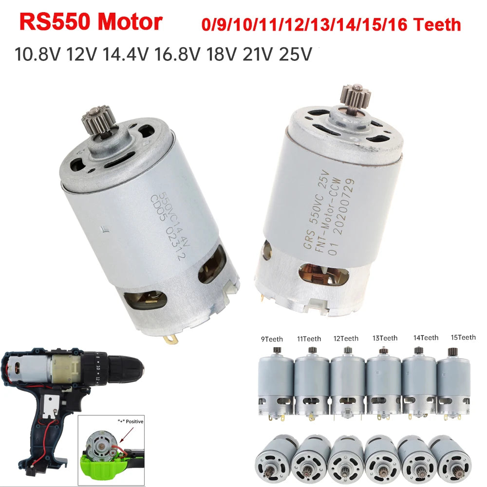 RS550 DC Motor 10.8v-25v Micro Motor Two-speed High Torque for Reducer Engine Cordless Electric Drill Screwdriver
