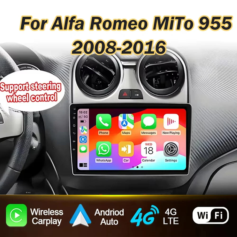 9" Android Car Stereo for Alfa Romeo MiTo 955 (2008–2016) — CarPlay, Android Auto, DSP, QLED, 4G+WiFi
