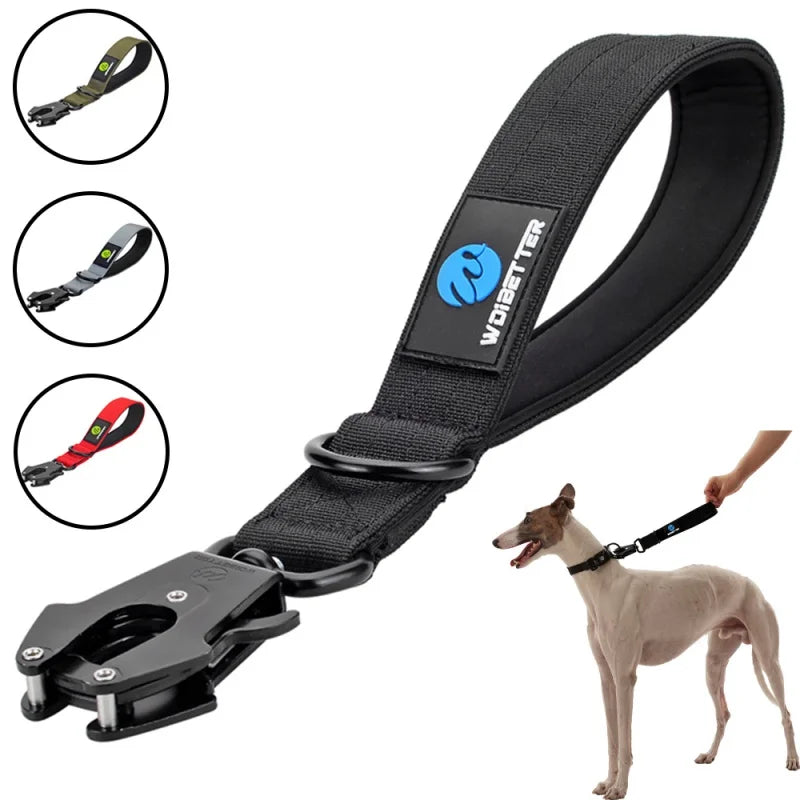 Short Nylon Dog Traffic Lead - Metal Buckle Leash for Large Dogs