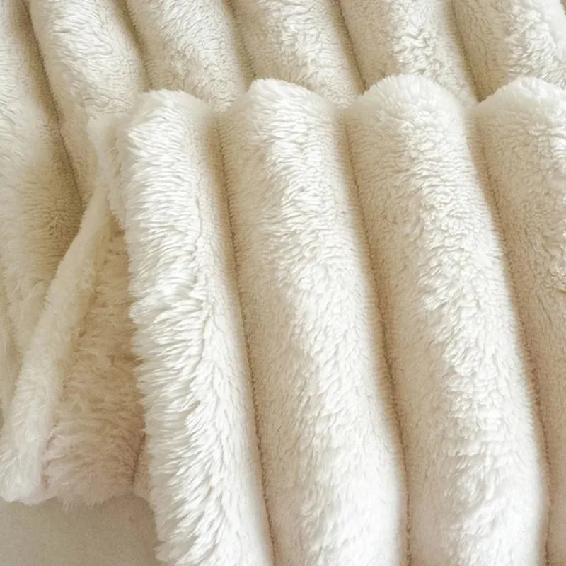 Striped Fluffy Blanket for Bed, 250 GSM Warm Throw