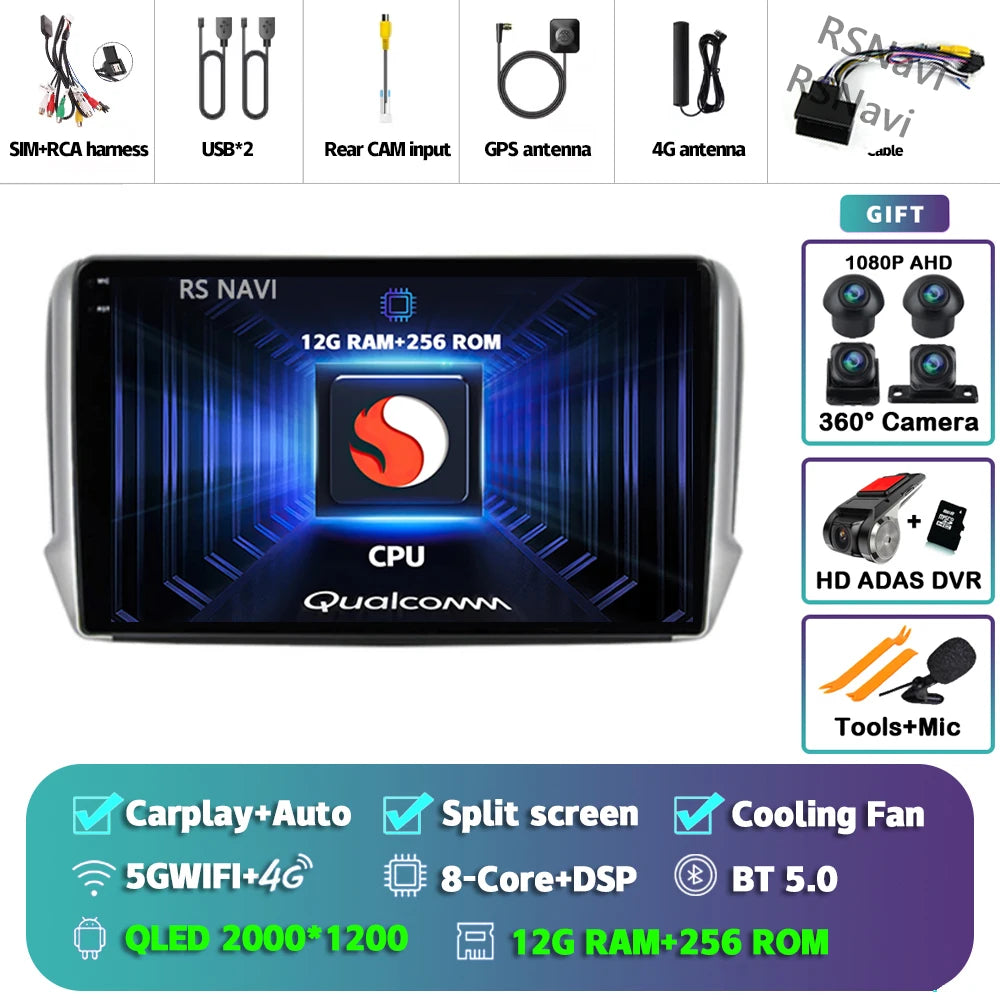 Android 16 Navigation Multimedia Player For Peugeot 2008 208 Series 2012 2013 2014 - 2018 Carplay Auto Stereo BT video Car radio