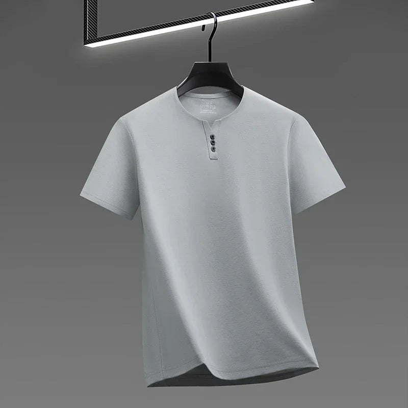 Men's Soft Henley Tee - Three-Button Detail, Short Sleeve Casual