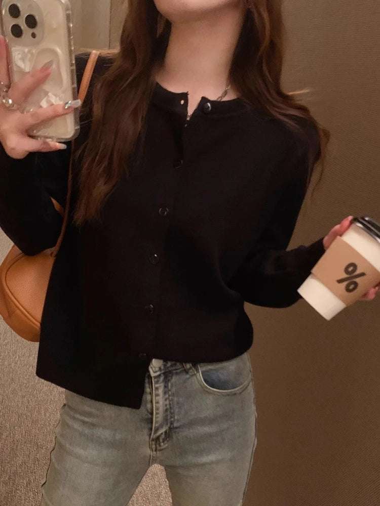 Women's Slim Button Cardigan — Crew Neck Knit