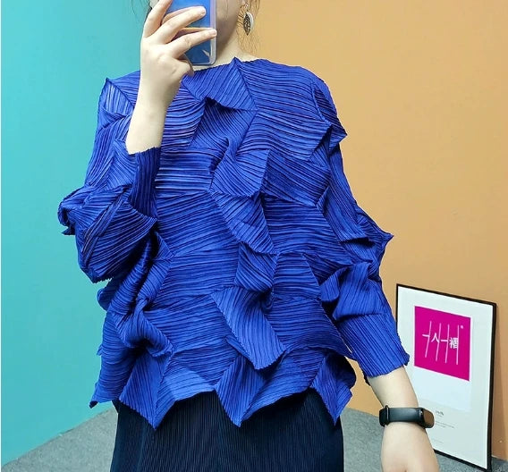 Miyake-Style Pleated T-Shirt - Women's Loose Round-Neck Summer Top
