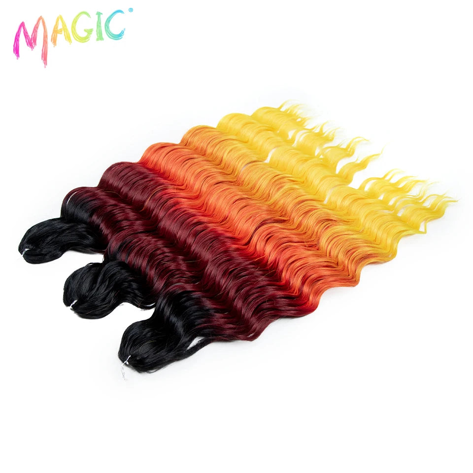 Anna Synthetic Hair 24 Inch Water Wave Braiding Hair Extensions Ombre Blonde Deep Wave Afro Curl Twist Crochet Hair for Women
