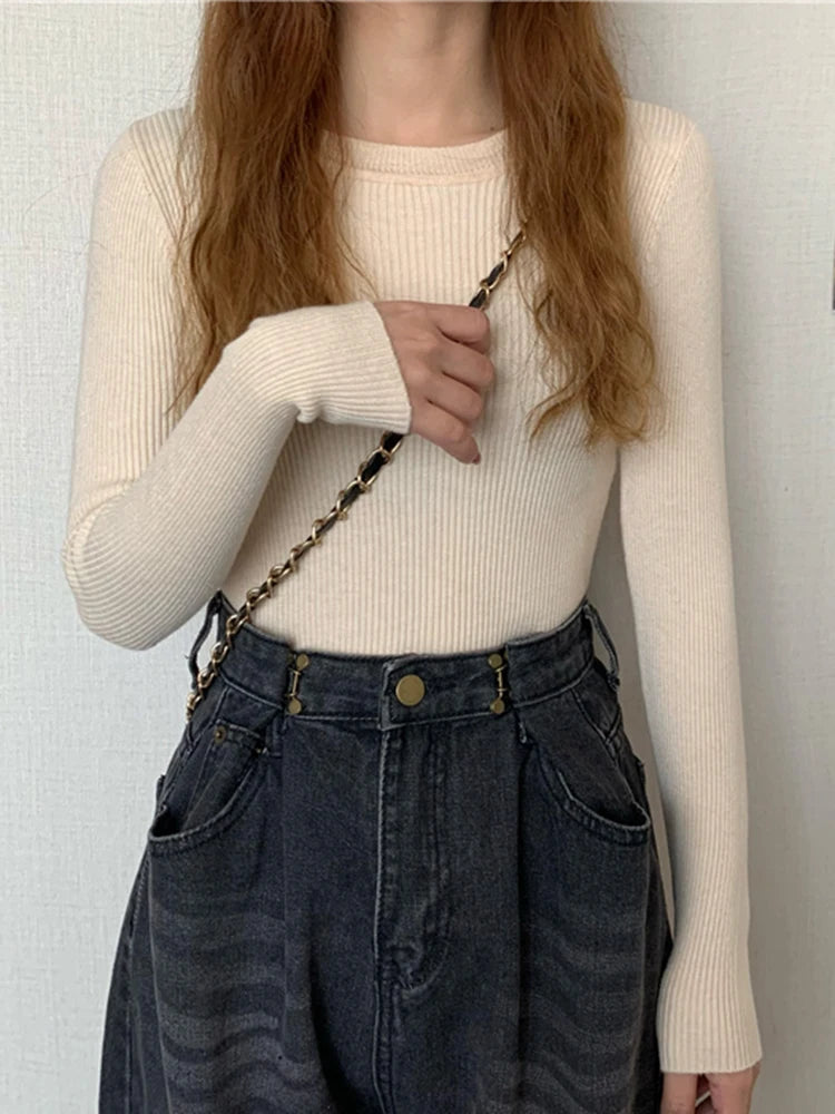 Women's Basic Knit Pullover — Stretch Crew Neck Jumper