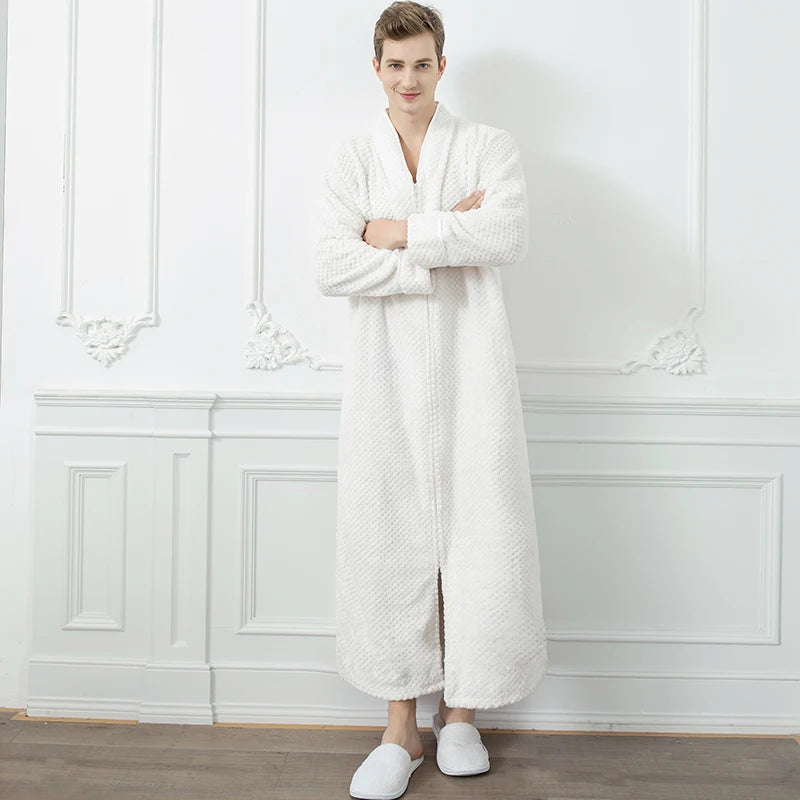 Women's Long Zip-Up Flannel Bathrobe, Plus Sizes