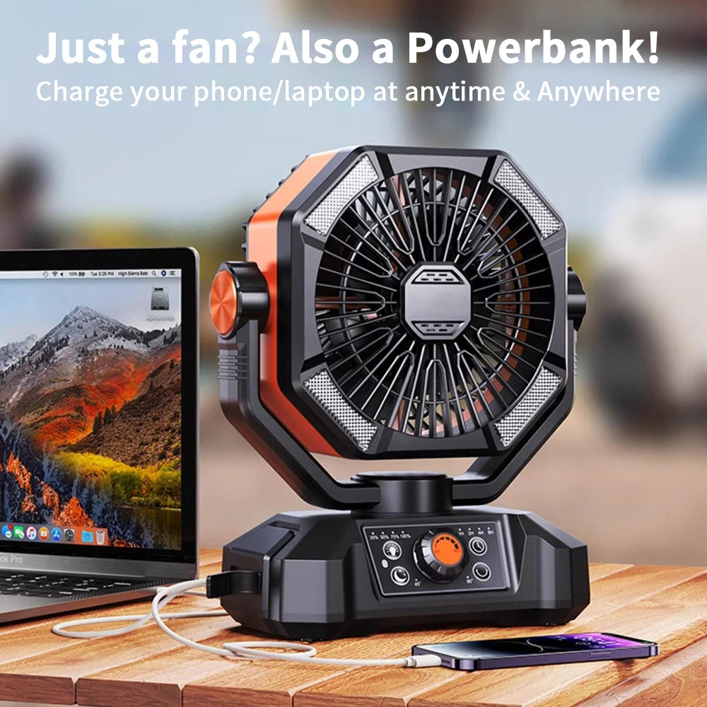 20000mAh Camping Fan with LED Lantern — Outdoor Portable Fan