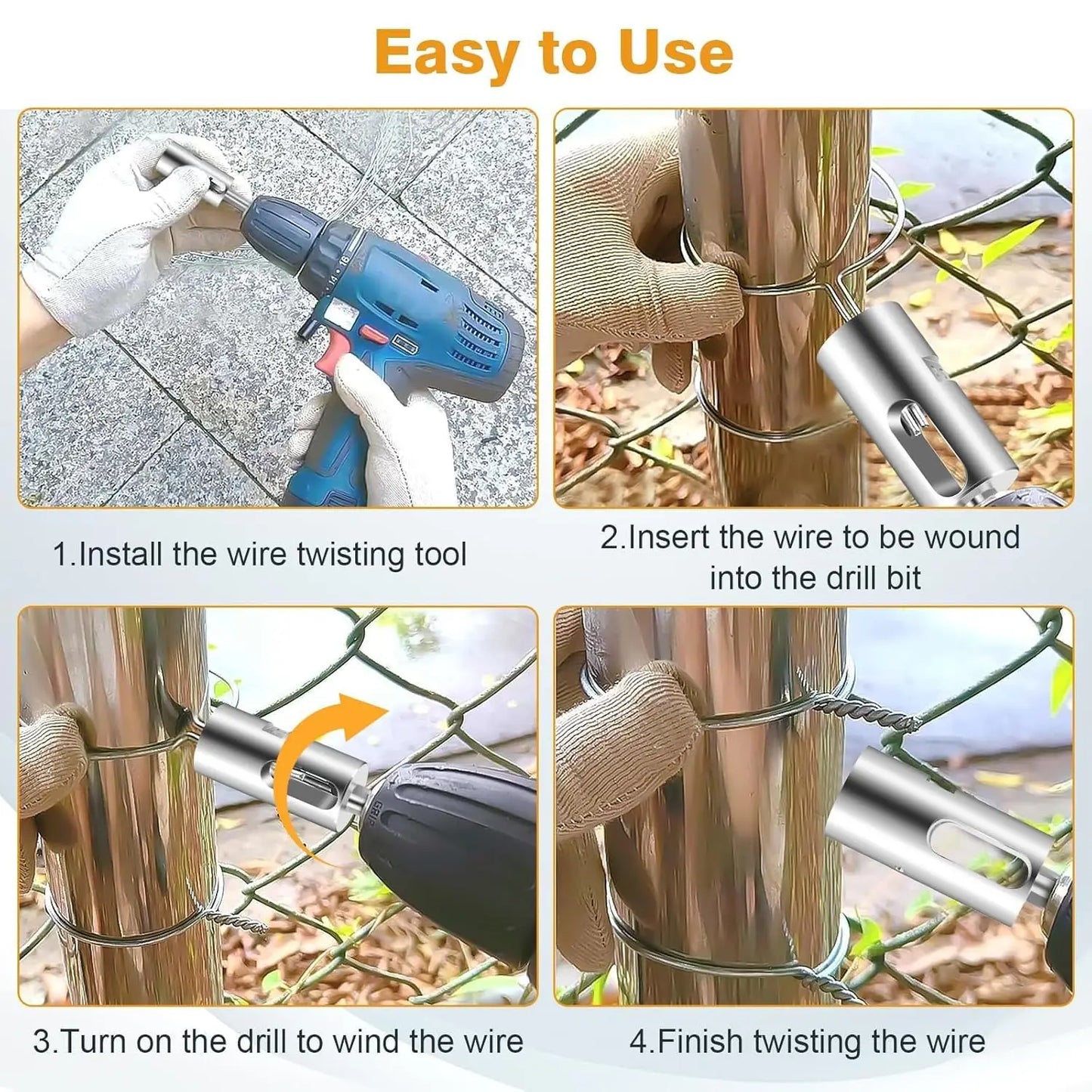 Portable Tie Wire Twister Tool Iron Wire Knotter with Drill Chuck for Electrical and Construction Wiring Twisting