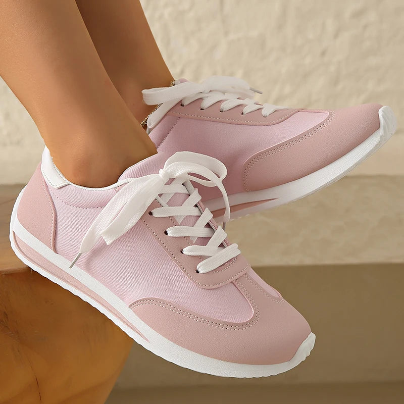 Patchwork Platform Sneakers for Women — Lightweight Lace-Up Sports Shoes, Plus Size