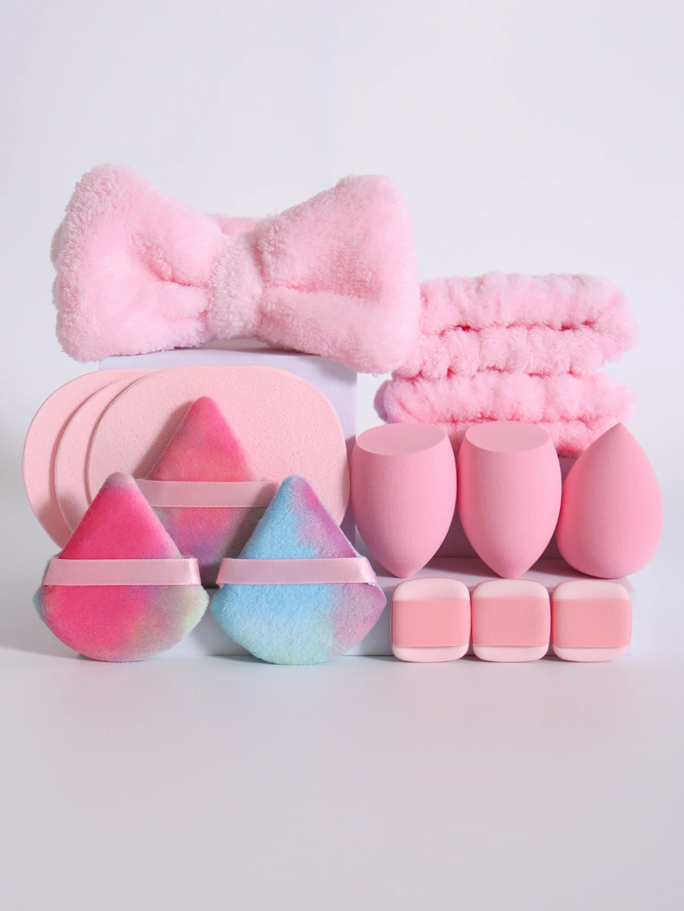 15Pcs Cosmetic Puff Makeup Sponge Blender Beauty Egg Foundation Sponges Puff Wash Face Headband Wristband Make up Accessories
