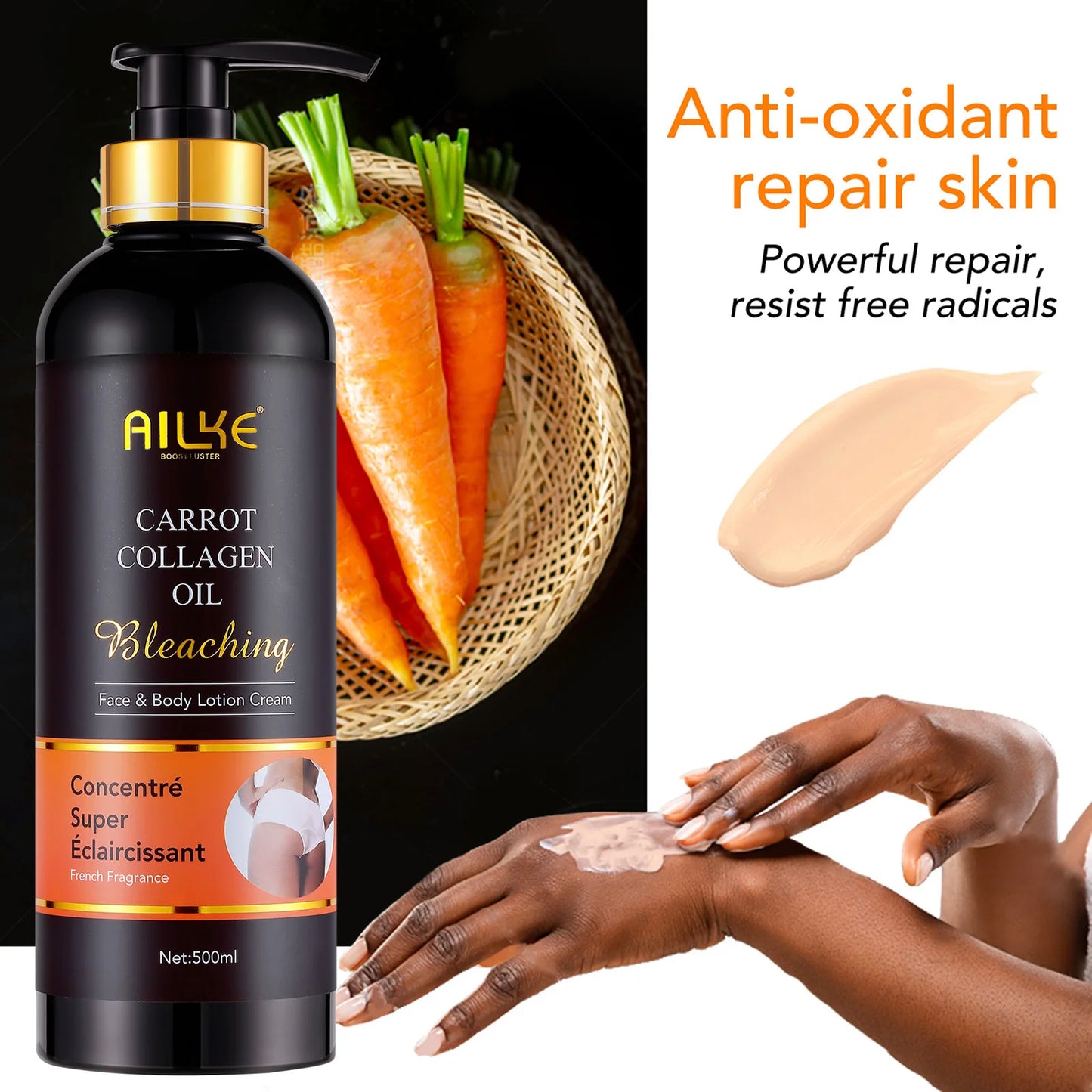 AILKE Whitening And Moisturizing Body Lotion, For Dark And Black Skin ,With Collagen Cleaning Skin, Reduce Dark Spots, 500ml