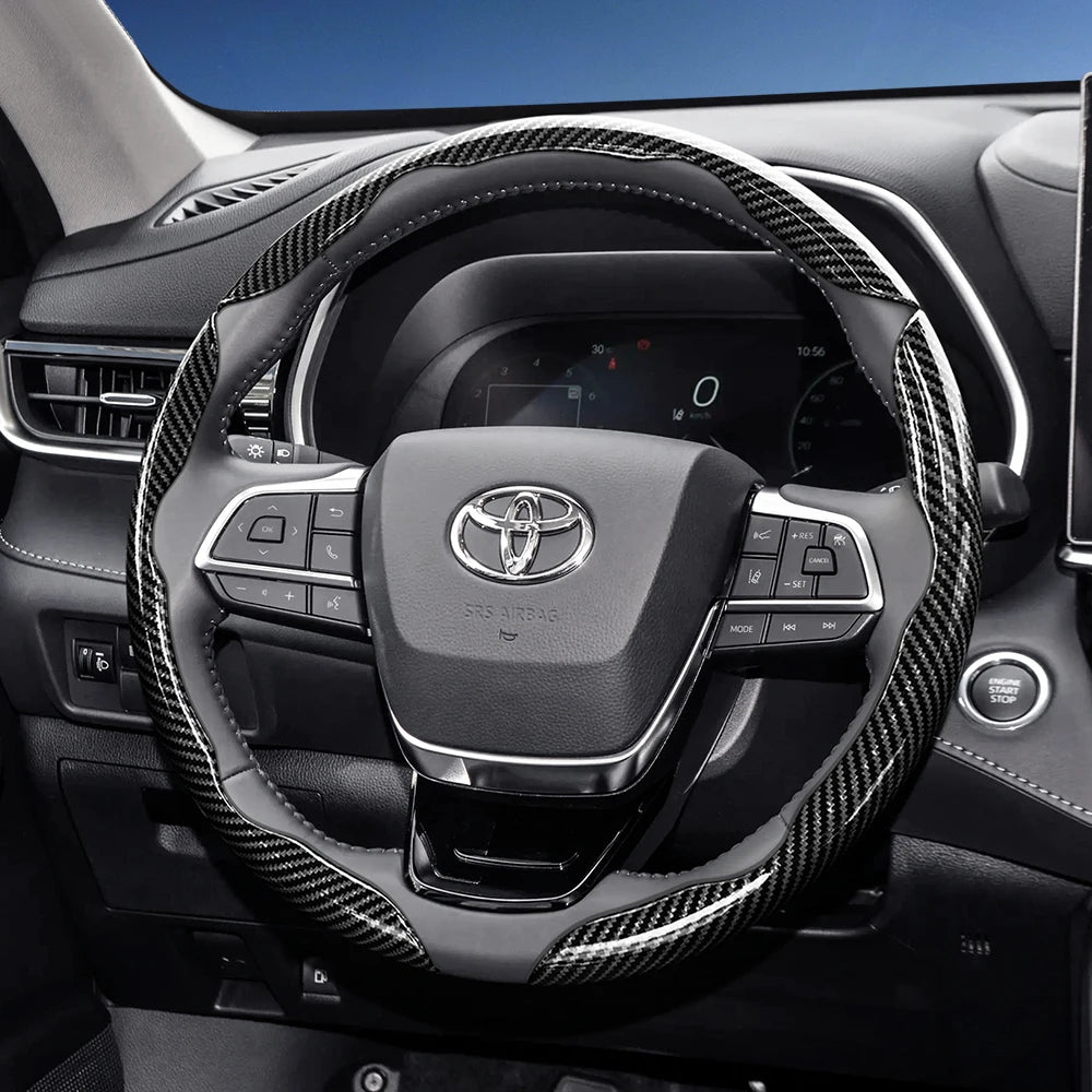 Suitable for Toyota Carbon Fiber Texture Steering Wheel Cover with Segmented Quick-Release Design, Durable, for Rav4, Hilux, Camry, Yaris, Corolla Cross, Kluger, Grand Highlander, Tacoma, Tundra, Sequoia, 4Runner, C-Hr