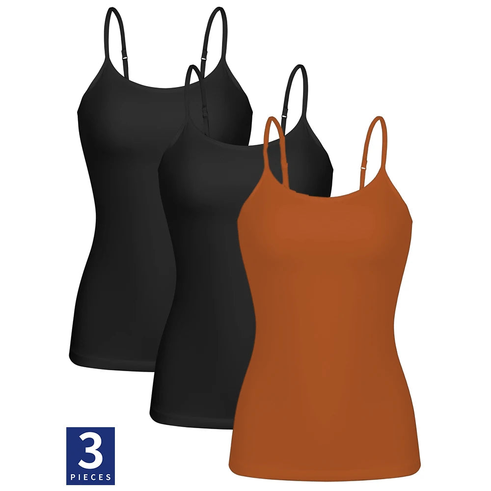 Anfilia Women  Cotton Shelf Bra Camisole Tops Adjustable Spaghetti Strap Tank Top Summer Cami Shirt 3 Pack (No Padded)
