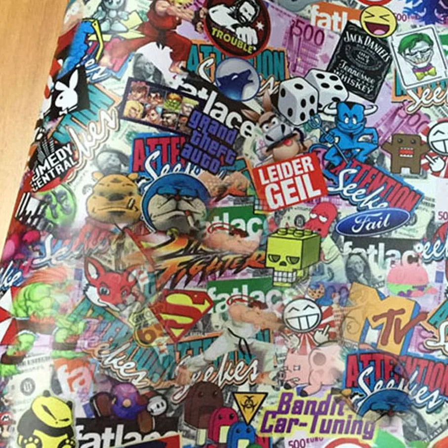 Skull Graffiti Stickerbomb Car Wrap — Vinyl Film, Air-Release