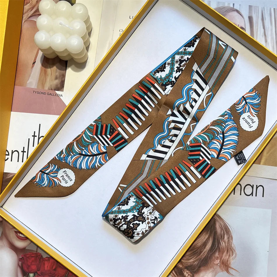 Women's Long Skinny Ribbon Scarf - Printed Hair Tie & Bag Band - photo 15