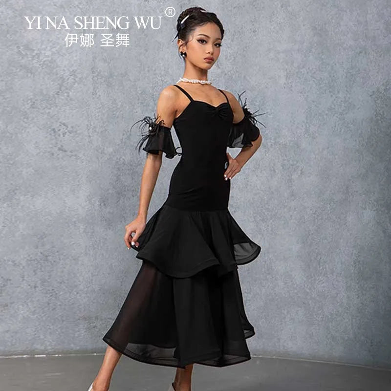 Girls double-layer chiffon ballroom dance dress