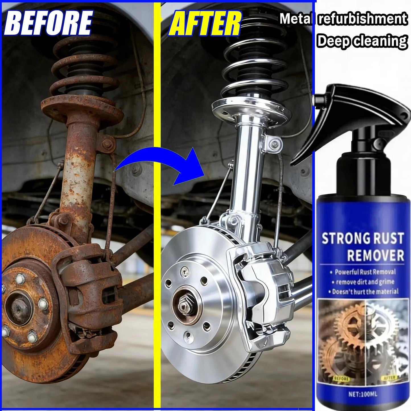Automotive Car Rust Remover Spray Clean Metal Iron Quickly Auto Exhaust Pipe Rust Derusting Spray Stain Removal Agent
