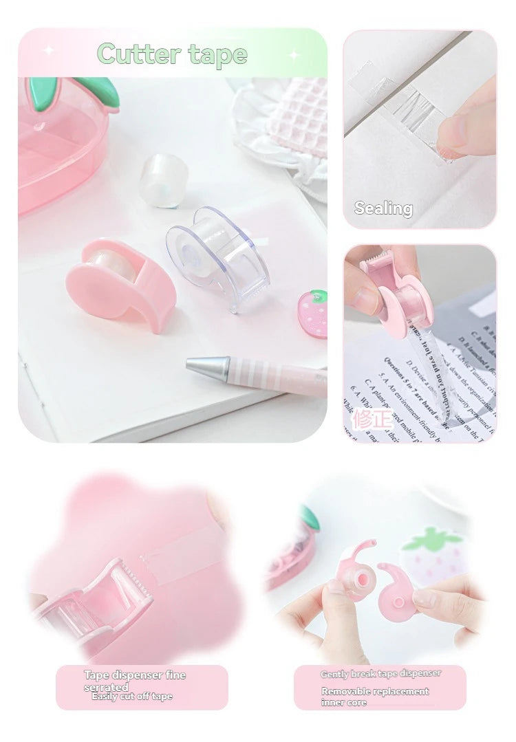 1PC Tool Set High Beauty Strawberry Efficiency Set Stapler Storage Stationery Student Specific Tool Set