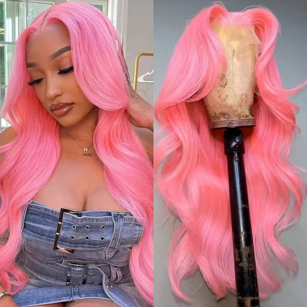 Light Pink Body Wave 13x6 HD Lace Front Human Hair Wig — Pre-Plucked