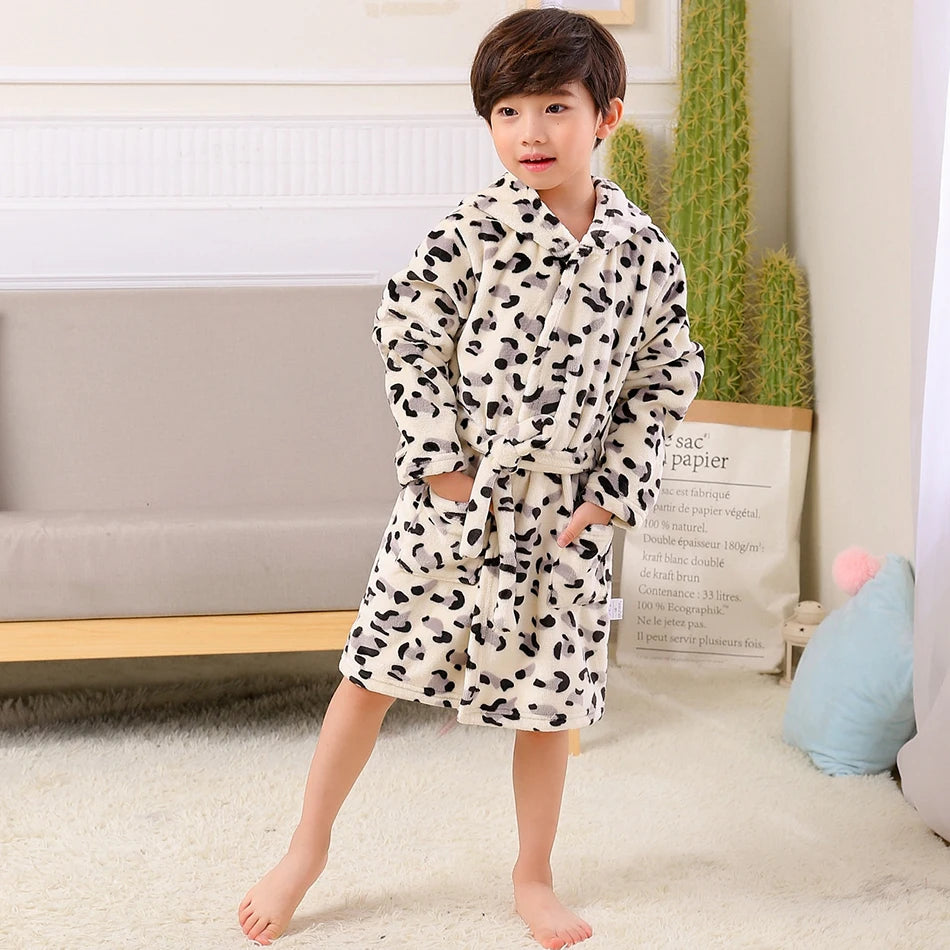 Kids Hooded Fleece Bathrobe - Cute Cartoon Robe for Boys and Girls - photo 3