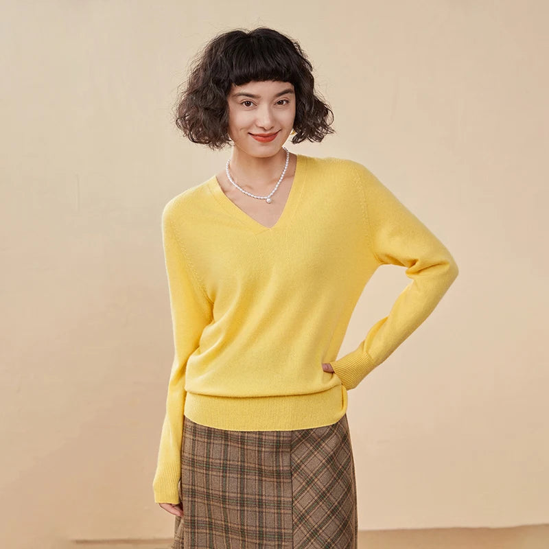 Women's Cashmere V-Neck Sweater, Knit Pullover