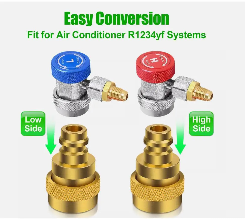 NEW R134A TO R1234YF Quick Couplers Kit Adapter Adjustable High Low Side Connection No Leakage For AC Refrigerant
