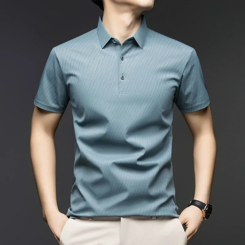 Men's Striped Polo Shirt - Quick-Dry Turn Collar, Moisture-Wicking