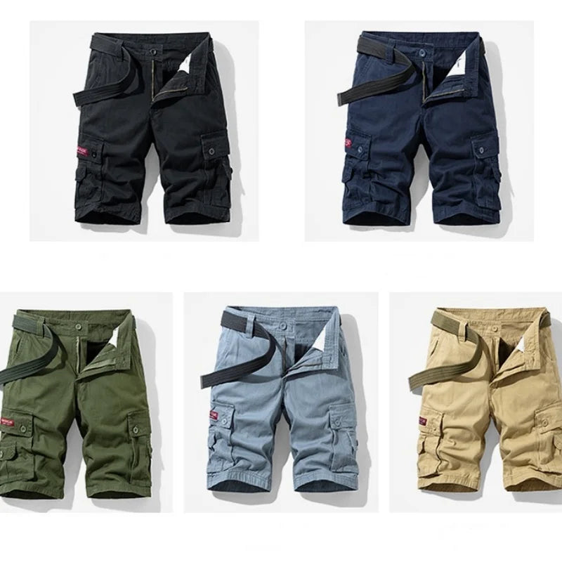 Men's Plaid Cargo Beach Shorts — Multi-Pocket Casual Bermuda Shorts