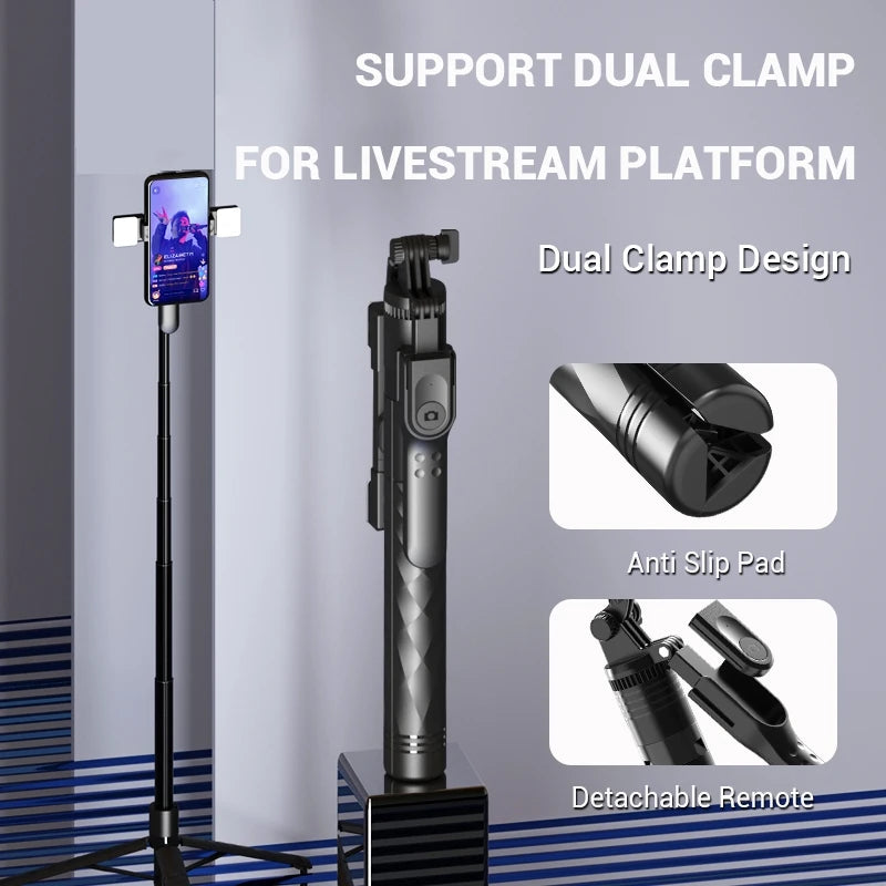 2025 New 1750mm Wireless Selfie Stick Tripod Stand Foldable Monopod With Led Light For Smartphones Balance Steady Shooting Live