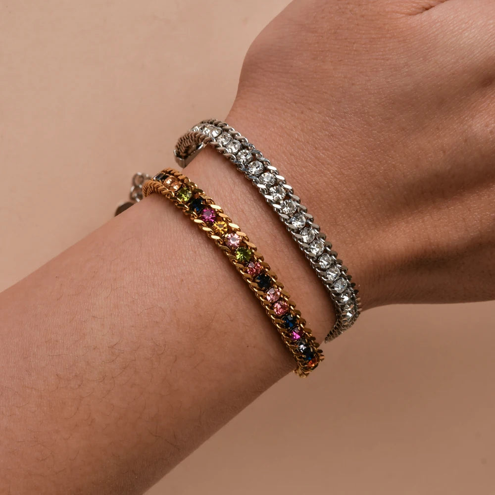 Woven Cubic Zirconia Bracelet — 18K Gold-Plated Stainless Steel