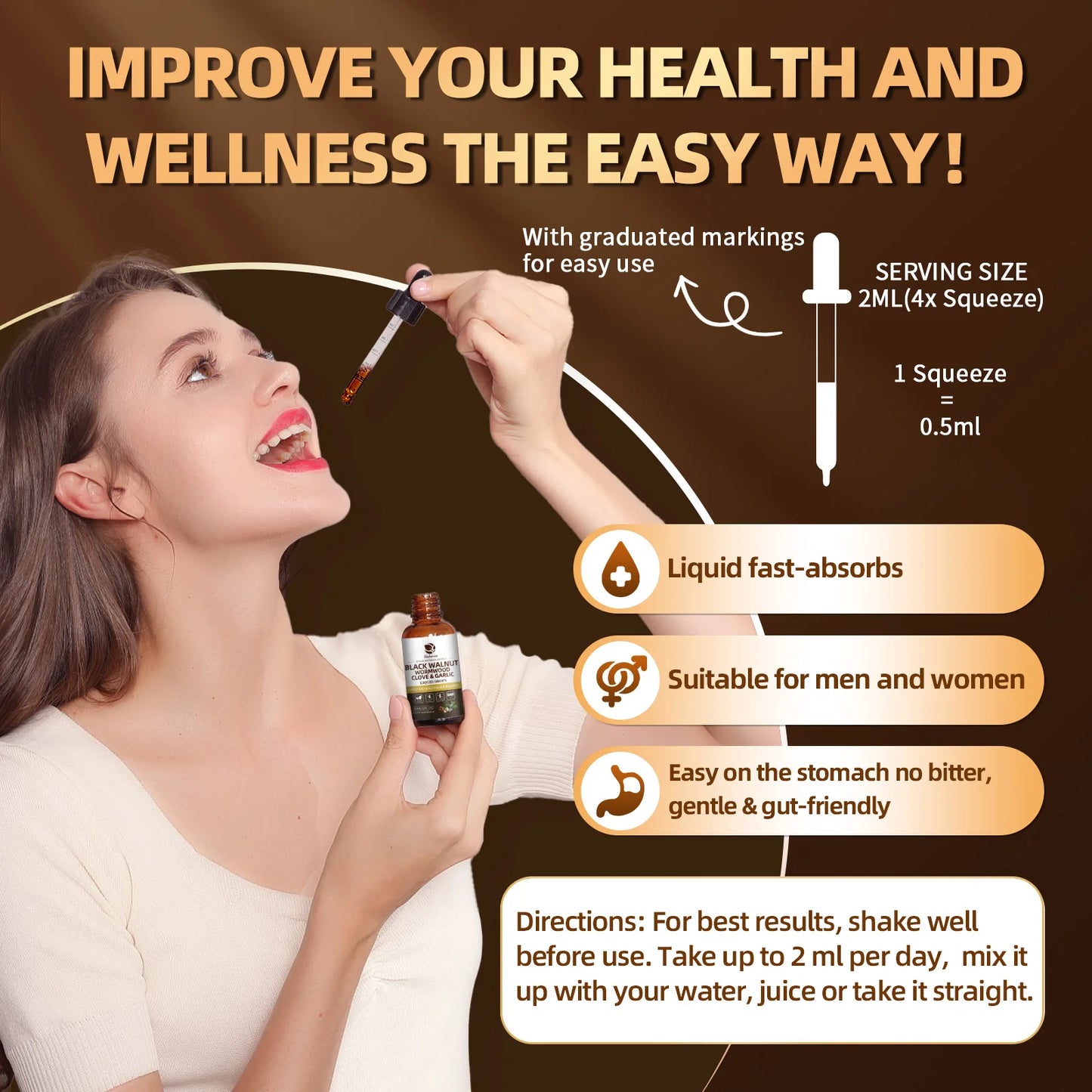 Gotas de nuez negra Lukaree de 60 ml con clavo de olor y ajo: favorecen la digestión y la salud inmunitaria, desintoxican el cuerpo y son antioxidantes.