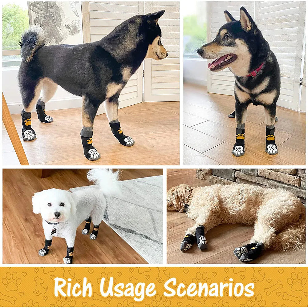 Anti-Slip Dog Socks Adjustable Pet Non-Slip Paw Protection with Paw Pattern for Puppy Dog Indoor Traction Control Wear on Floor