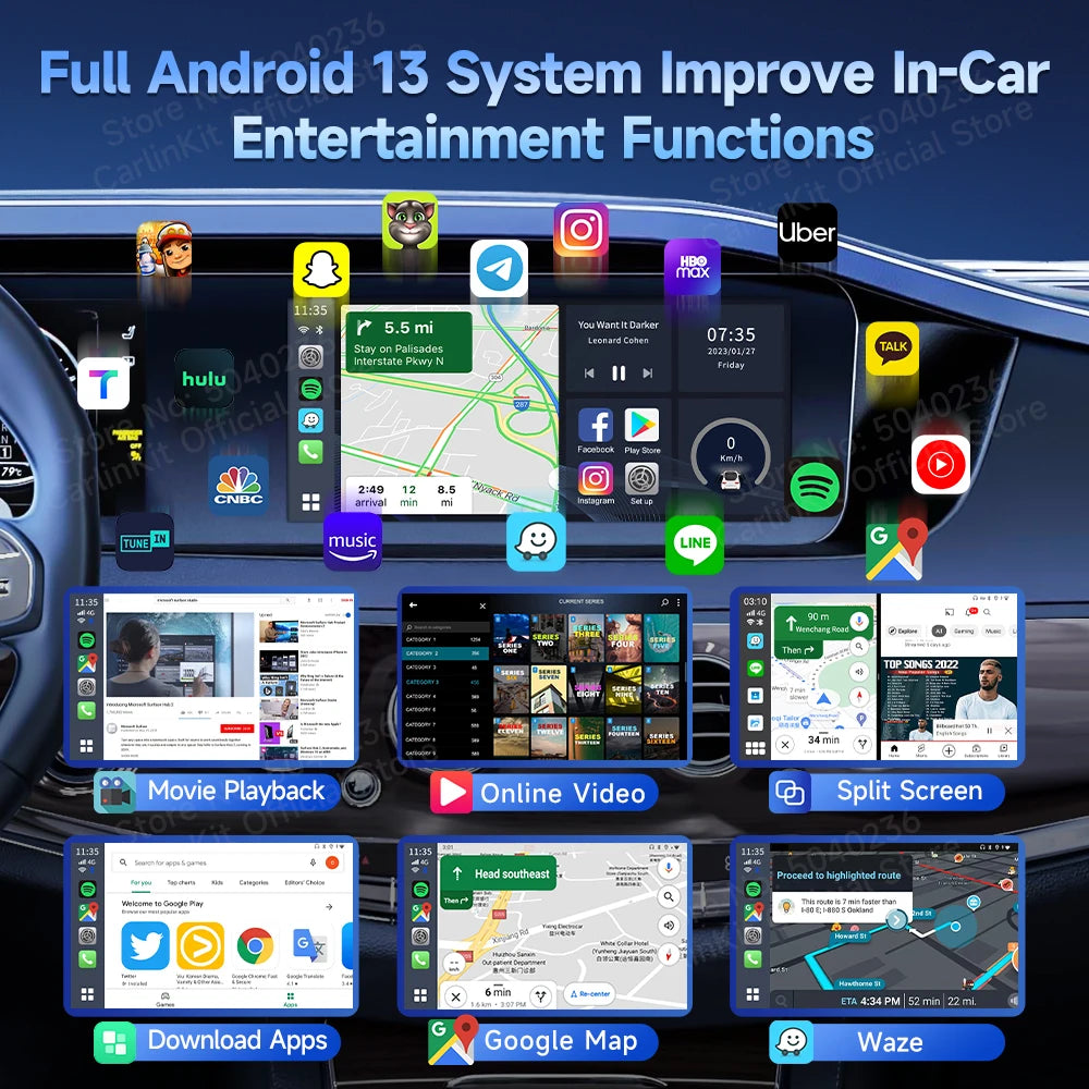 CarlinKit Android 13 CarPlay AI Box — Wireless CarPlay & Android Auto Adapter, 8-Core, Dual-Band WiFi, GPS