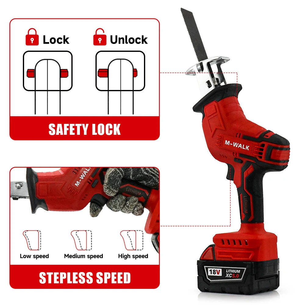 M-WALK Cordless Reciprocating Saw 18V — Wood & Metal Cutting (Compatible with Milwaukee 18V Battery)