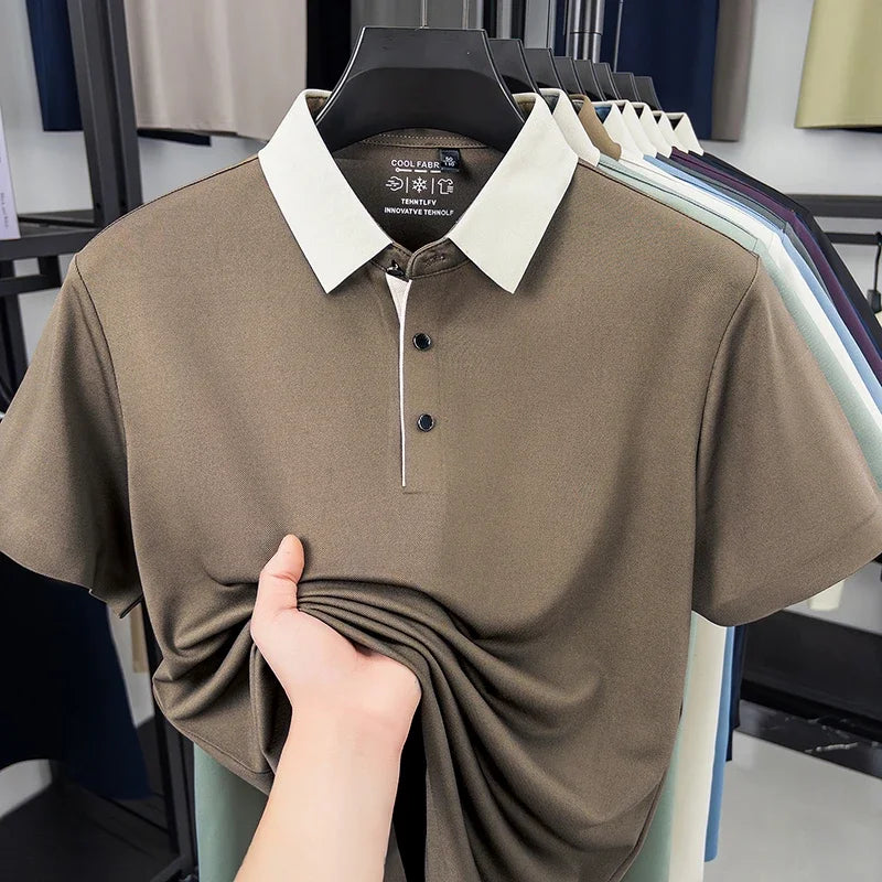 Men's Comfort-Fit Polo Shirt - Quick-Dry Contrast Collar, All Seasons