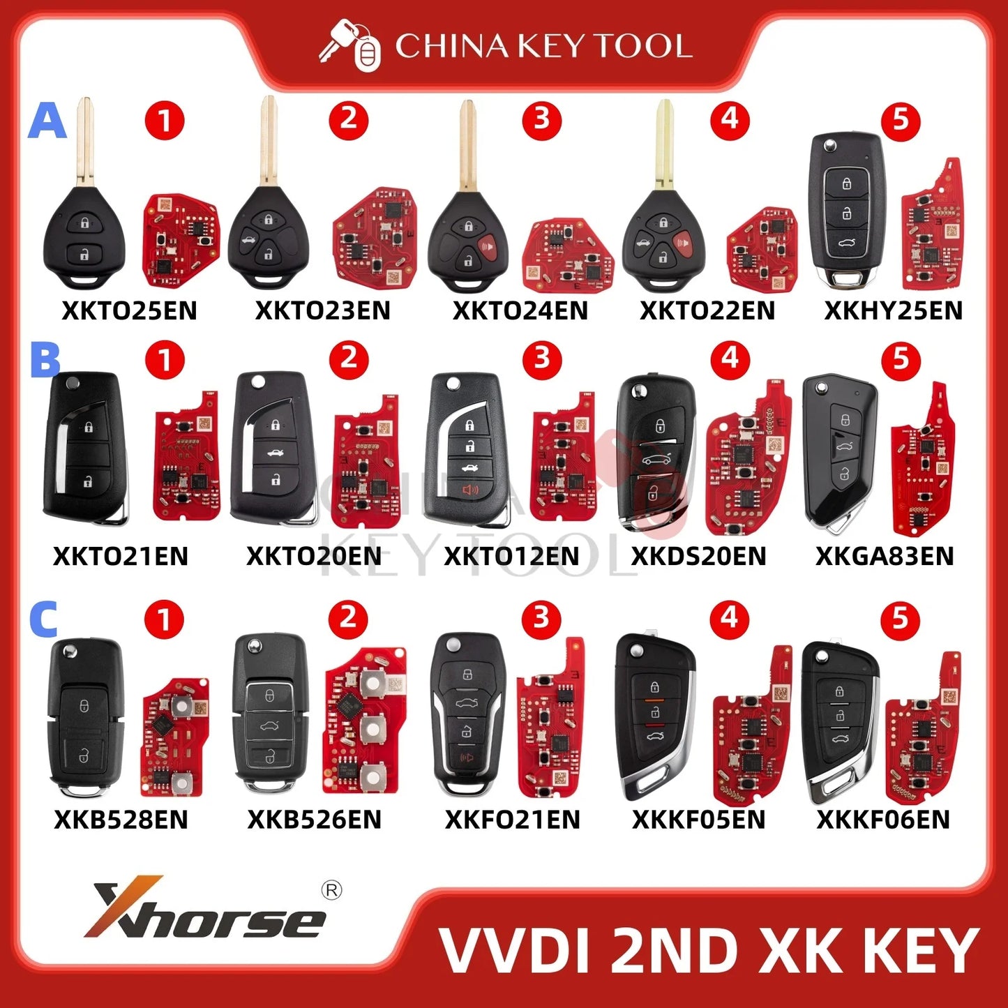 Xhorse 2nd Generation Wire Remote Key for Toyota Style Flat 2 Buttons XKTO25EN XKTO23EN XKTO24EN XKTO22EN XKHY25EN XKTO21EN