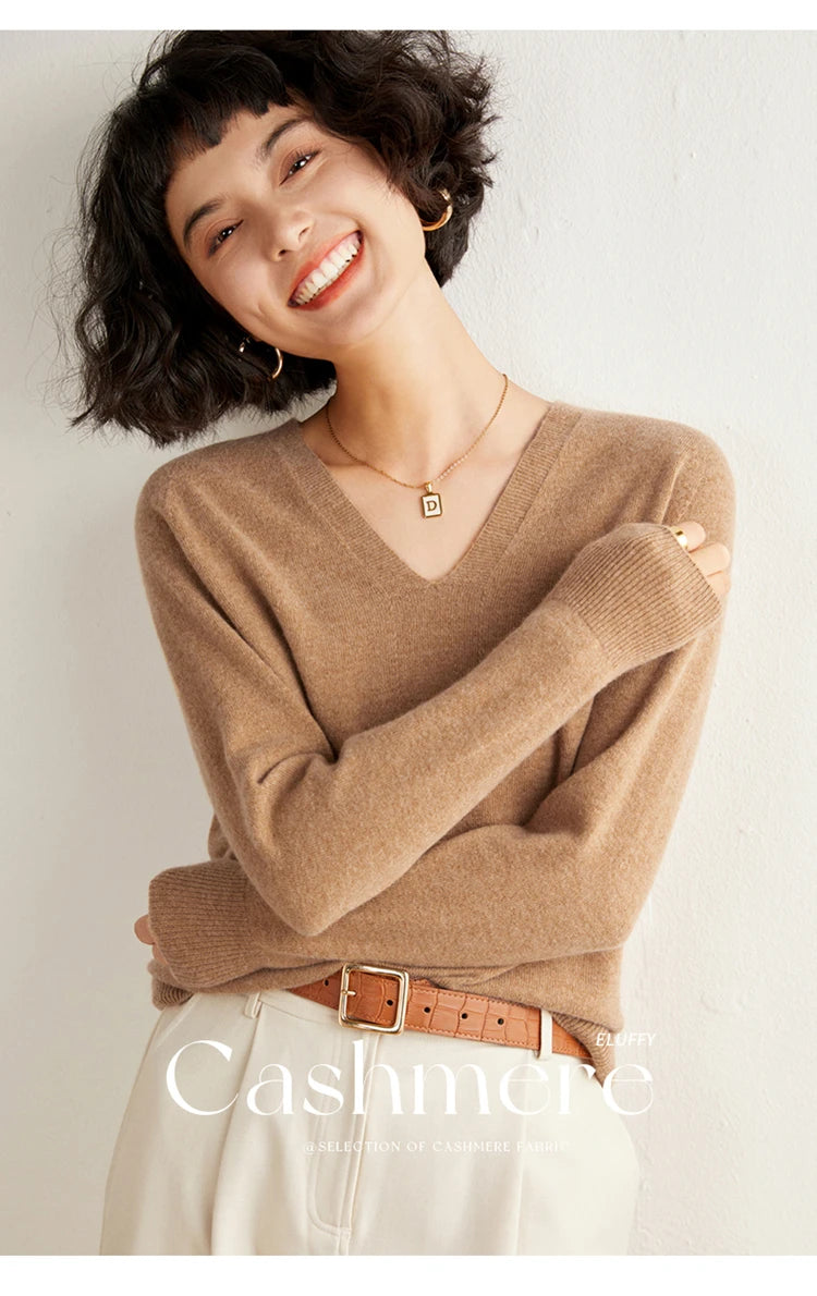 Women's Cashmere V-Neck Sweater, Knit Pullover