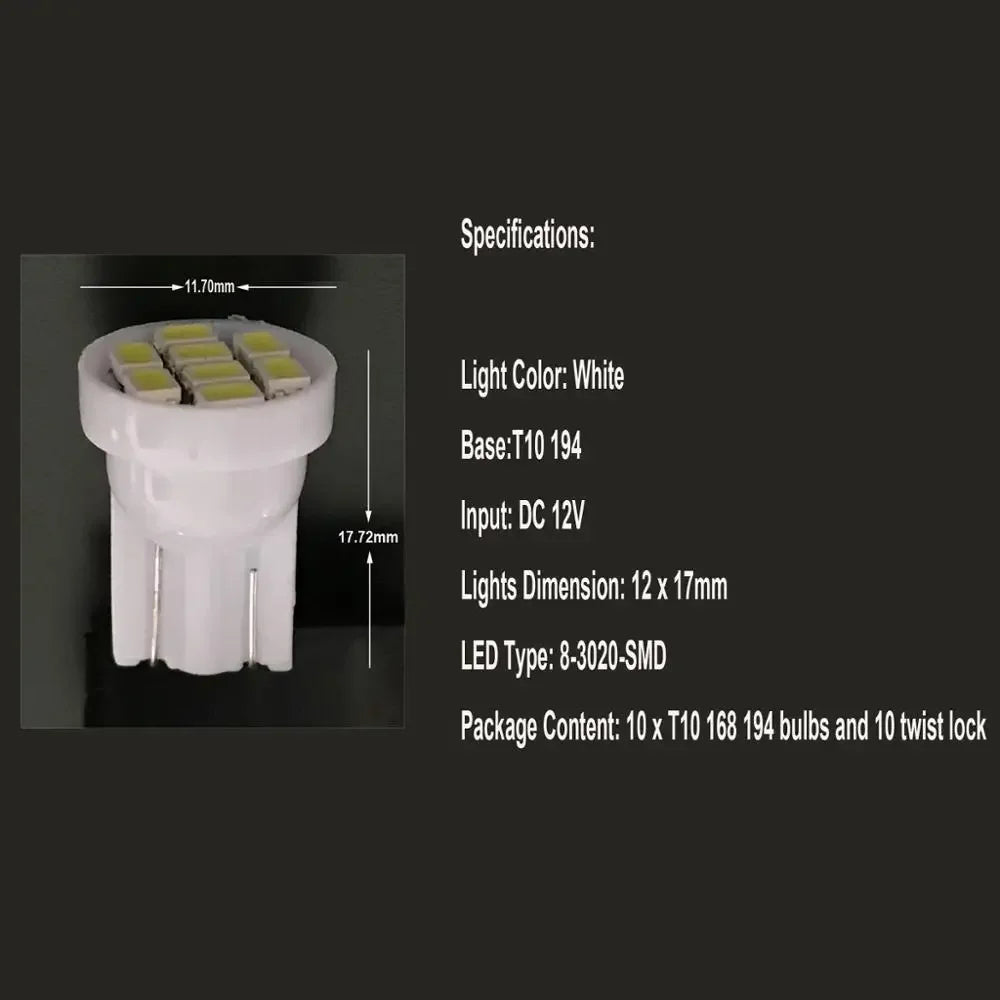 T10 W5W LED Dashboard & Gauge Cluster Bulbs (10-Pack)