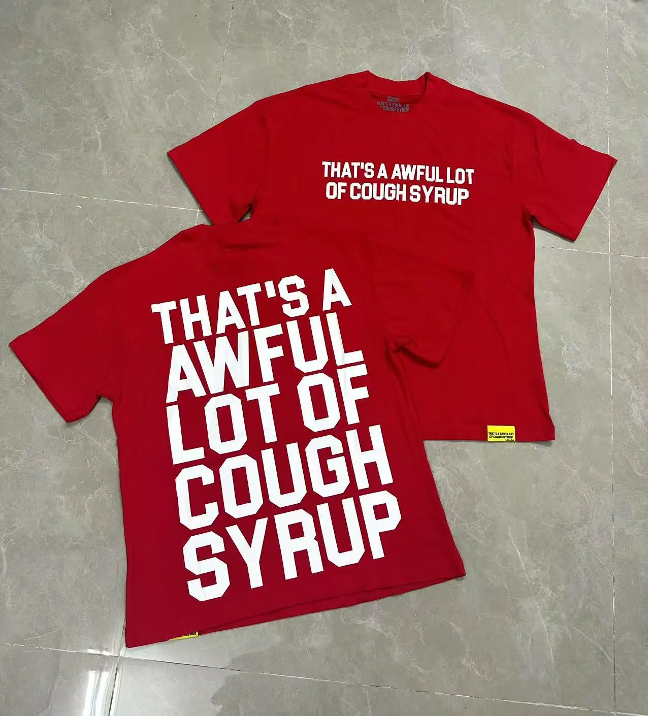 That's A Awful Lot of Cough Syrup Short Sleeve American Street Pop Hip-hop Cartoon Pattern Print Tops COUGH SYRUP T-shirt