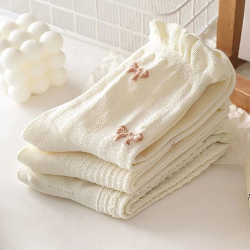 Women's Mid-Tube Socks 5/10 Pairs - Cute Bow & Floral