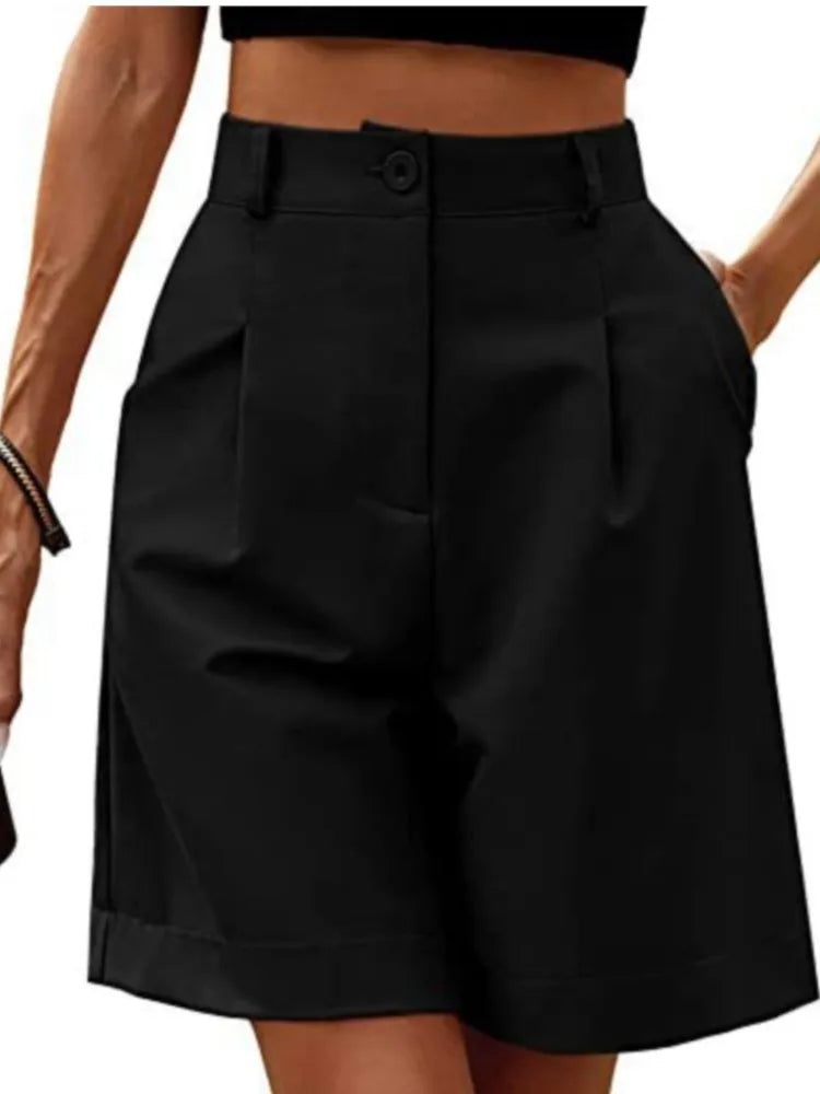 Women's High-Waist Wide-Leg Casual Shorts – Loose Slimming Straight Breathable Street Trend Five-Point Pants