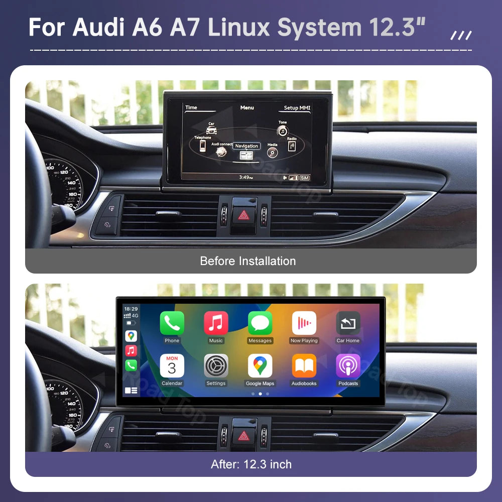 Road Top 12.3" Linux Screen For Audi A6 C6 A7 C7 2026-2026 with Wireless CarPlay Android Auto Airplay Car Radio Player