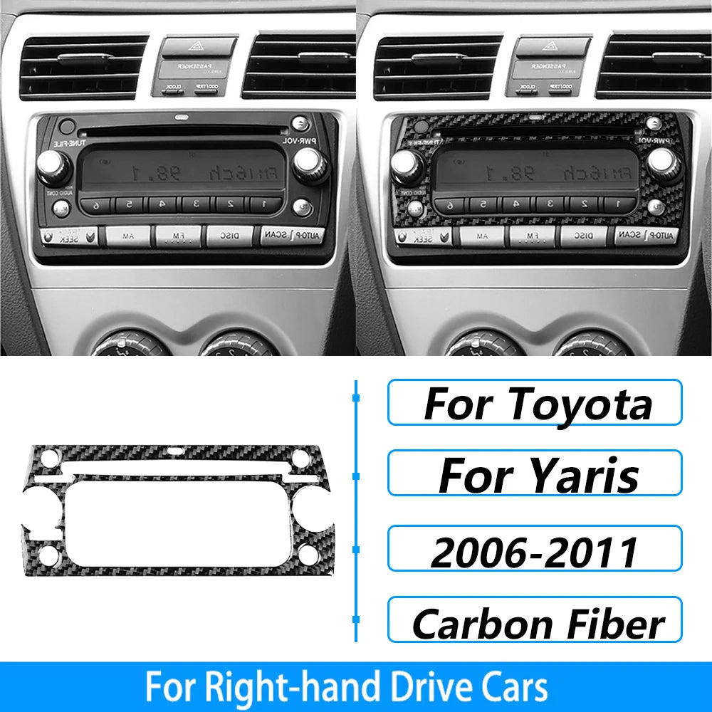 For Toyota Yaris 2006-2011 Carbon Fiber Central Control AC CD Air Outlet Gear Shift Panel Cover Trim Set Car Accessories Sticker