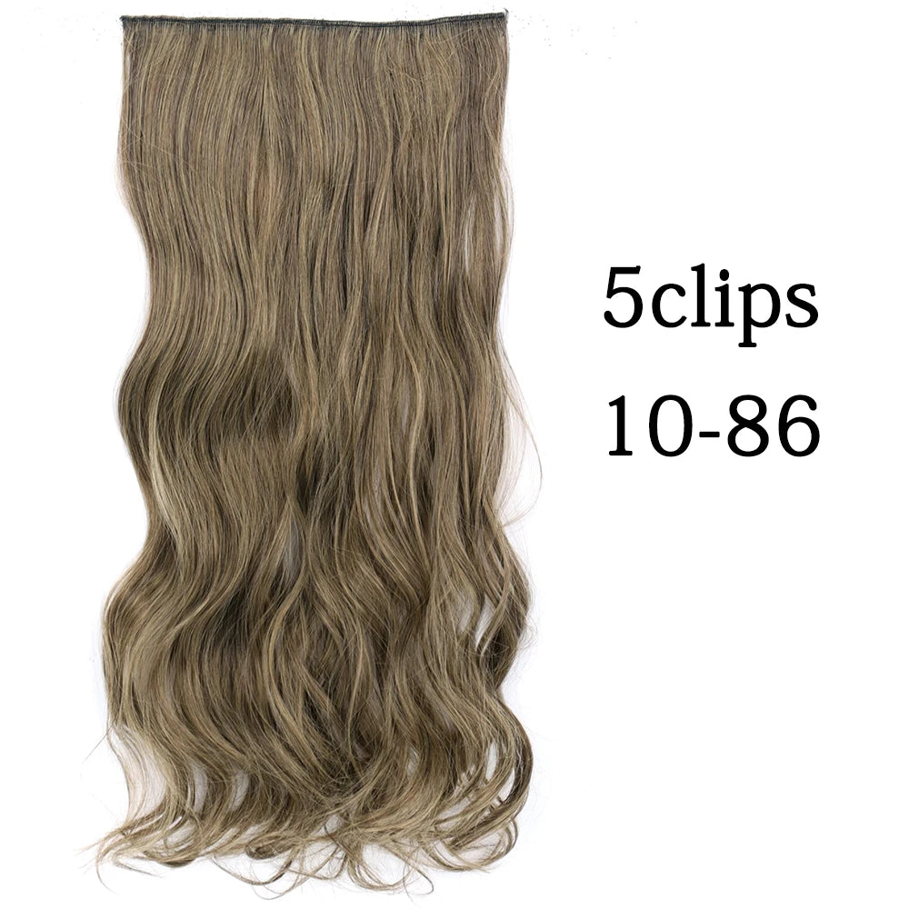 Synthetic 5 Clip In Hair Extensions Long Curly Hairstyle Hairpiece Natural Brown Black 80cm Heat Resistant  Fake Hair For Women
